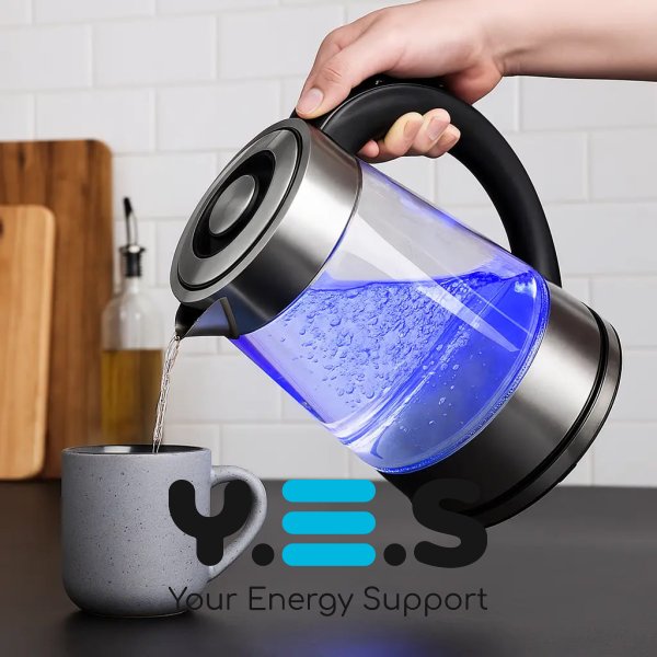 Електрочайник Hoffmans HM-2556 скляний з підсвіткою, шкалою та швидким кип’ятінням, 2000W