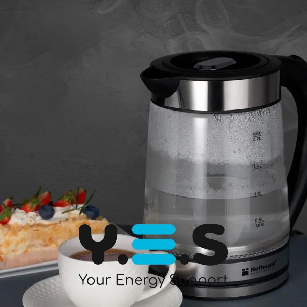Електрочайник Hoffmans HM-2515 2,2 л скляний для чаю та кави, 1800 Вт