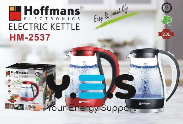 Електрочайник Hoffmans HM-2537 зі скла 2,0 л, дисковий нагрів, 2000 Вт