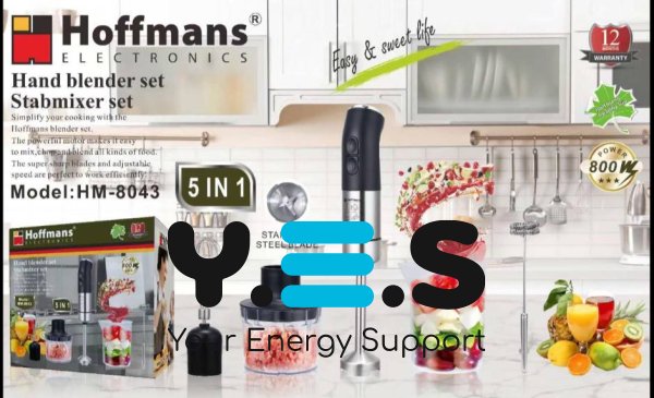 Блендер занурювальний Hoffmans HM-8043 800W, подрібнювач 5в1 з насадками та чашею
