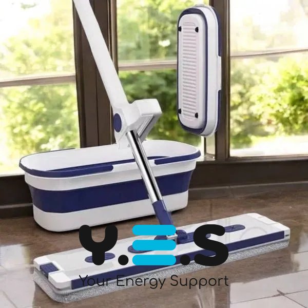 Комплект для миття підлоги 2в1: швабра з віджимом і складане відро для швидкого прибирання