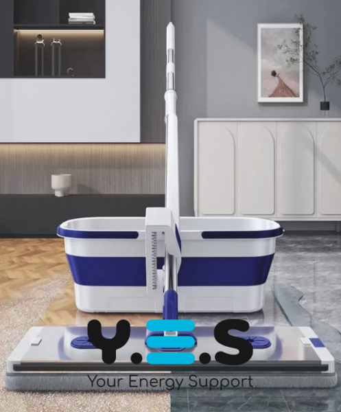 Комплект для миття підлоги 2в1: швабра з віджимом і складане відро для швидкого прибирання