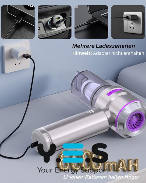 Міні бездротовий автопилосос HL-121, 9 насадок, 2000 мА·год, 100 Вт, 8000 об/хв