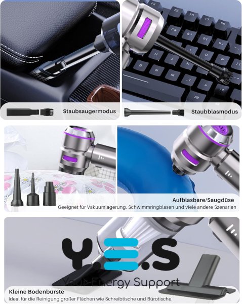 Міні бездротовий автопилосос HL-121, 9 насадок, 2000 мА·год, 100 Вт, 8000 об/хв