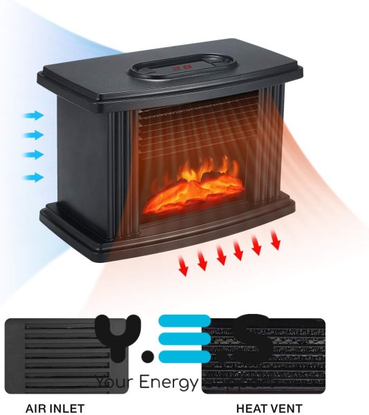 Портативний міні-обігрівач-камін Flame Heater для дому з ефектом полум’я