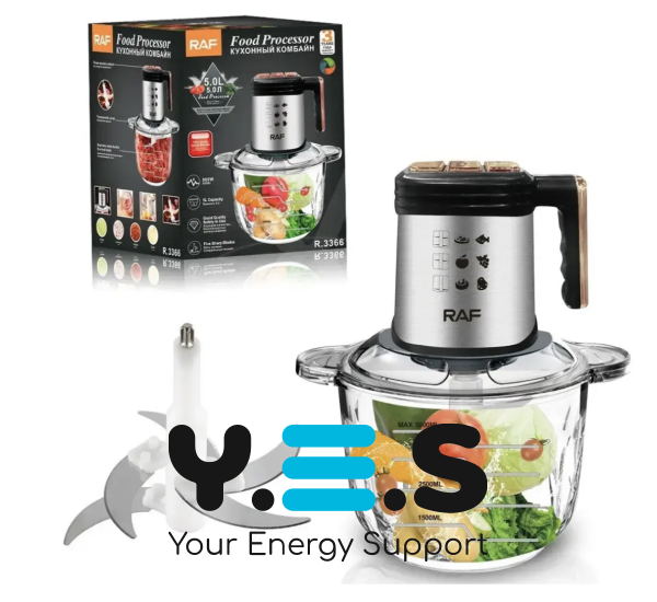 Кухонний комбайн-подрібнювач RAF R.3366, нержавіюча сталь, 5 л, 500 Вт