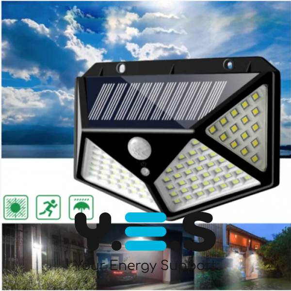 Вуличний настінний світильник Lesko SH-100 на сонячній батареї з датчиком руху, 100 LED