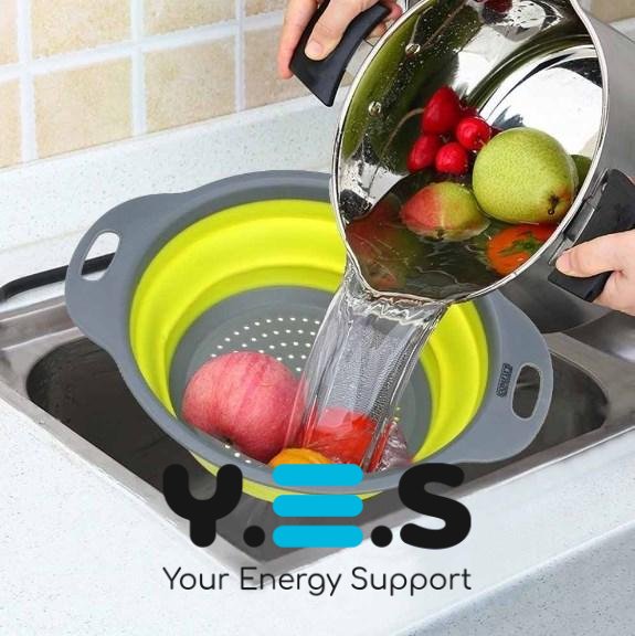 Складні силіконові друшляки-кошики зі зливом для миття овочів і фруктів, набір 2 шт.