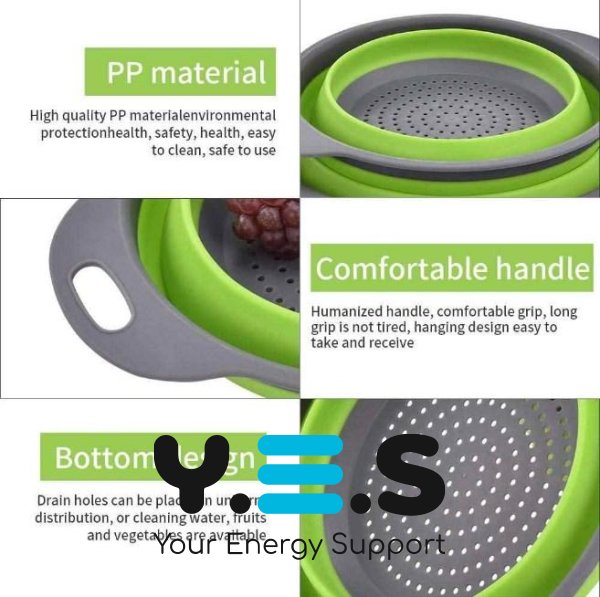 Складні силіконові друшляки-кошики зі зливом для миття овочів і фруктів, набір 2 шт.