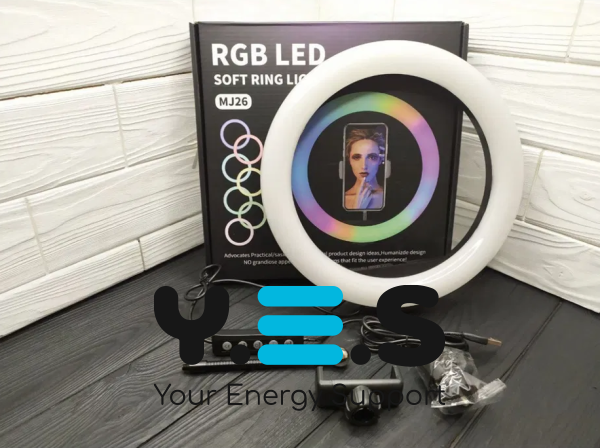 Кільцева RGB селфі-лампа 26 см з пультом керування MJ26