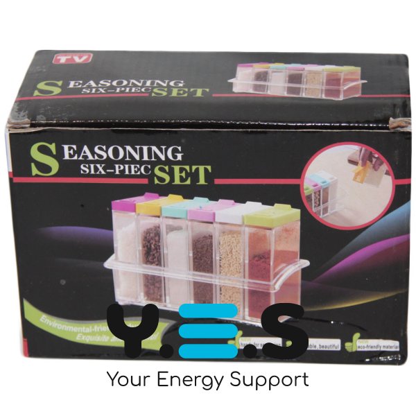Набір для спецій на підставці Seasoning Six Piece Set: 6 баночок, кухонна спецівниця, екопластик