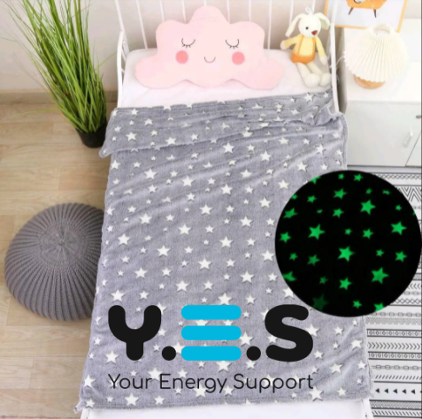 Дитячий неоновий люмінесцентний плед-ковдра зі зірками «День-Ніч», світиться у темряві