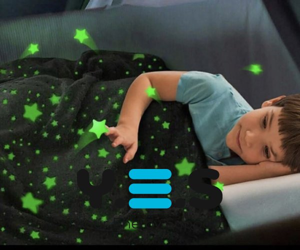Дитячий неоновий люмінесцентний плед-ковдра зі зірками «День-Ніч», світиться у темряві