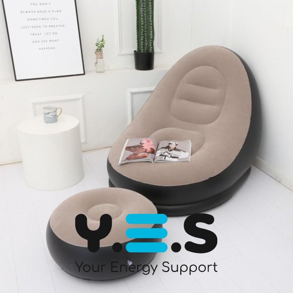 Надувний диван-ліжко AIR SOFA, велюрове садове крісло з пуфом для відпочинку