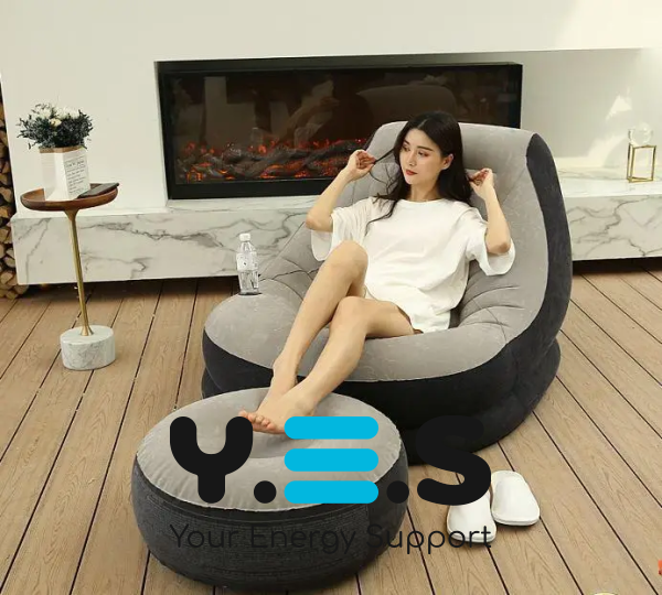 Надувний диван-ліжко AIR SOFA, велюрове садове крісло з пуфом для відпочинку