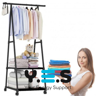 Пересувна універсальна стійка-вішалка для одягу з поличками Coat Rack