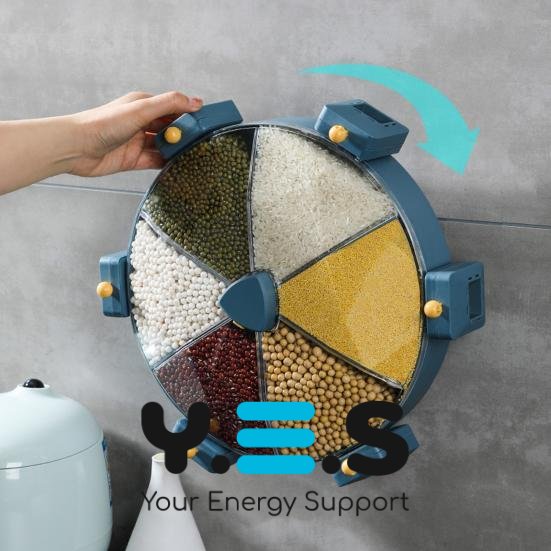 Настінний мультизерновий органайзер-млин для круп і сипучих, 6 секцій, обертання 360°