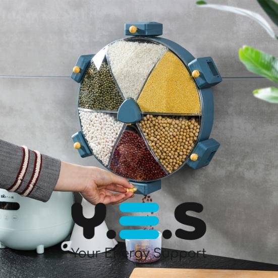 Настінний мультизерновий органайзер-млин для круп і сипучих, 6 секцій, обертання 360°