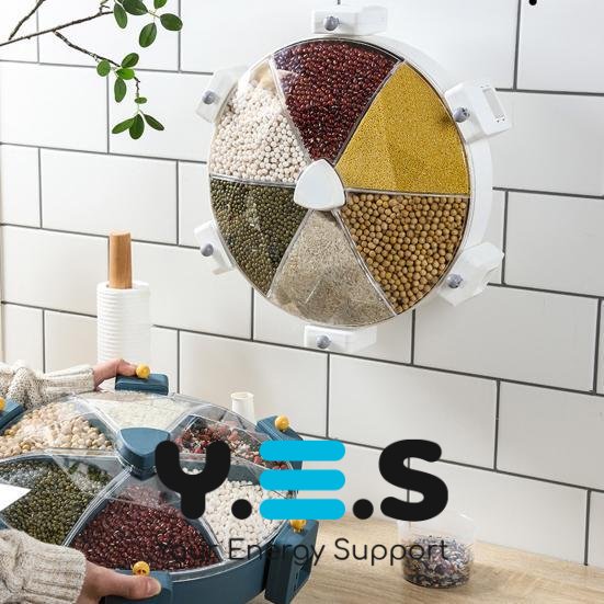Настінний мультизерновий органайзер-млин для круп і сипучих, 6 секцій, обертання 360°