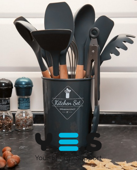 Набір кухонного приладдя Kitchen Set 12 предметів: силіконові аксесуари з підставкою