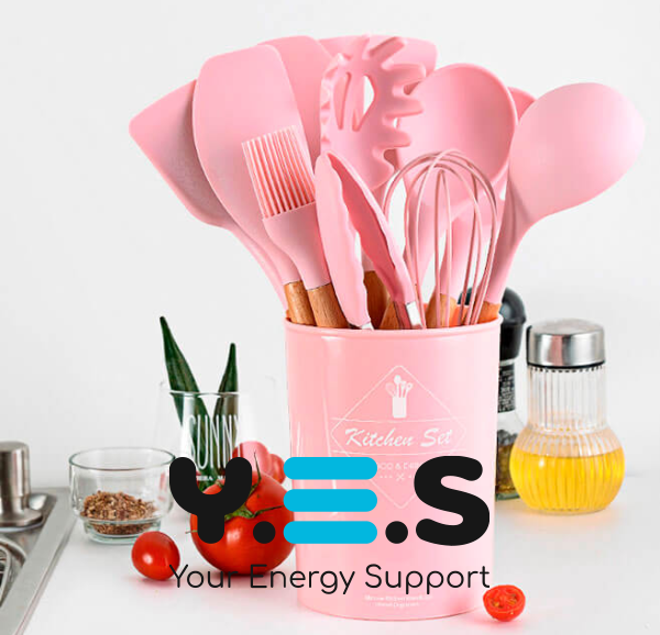 Набір кухонного приладдя Kitchen Set 12 предметів: силіконові аксесуари з підставкою