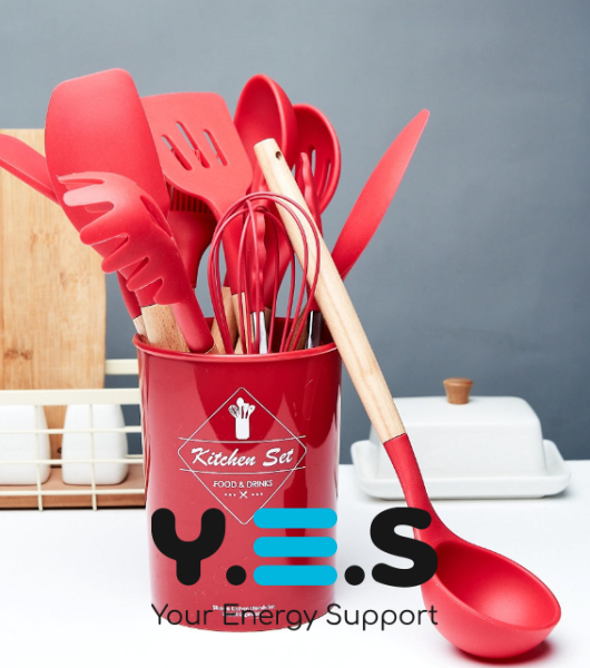 Набір кухонного приладдя Kitchen Set 12 предметів: силіконові аксесуари з підставкою