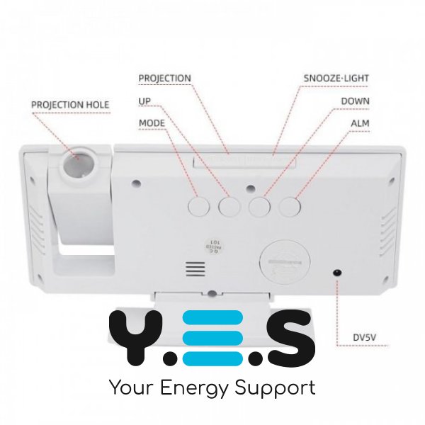 Настільний дзеркальний годинник 3618LP з проєктором, будильником, календарем і термометром, зелена підсвітка