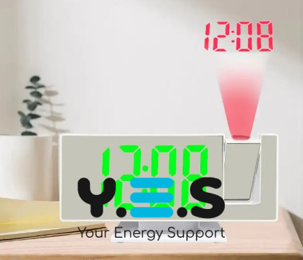 Настільний дзеркальний годинник 3618LP з проєктором, будильником, календарем і термометром, зелена підсвітка