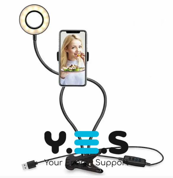 Набір для стріму: LED кільцева лампа з гнучким тримачем телефону, тепле/холодне світло, USB