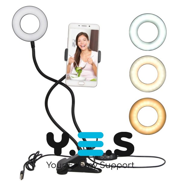 Настільна гнучка LED-лампа з тримачем телефона, кільцева USB, тепле/холодне світло