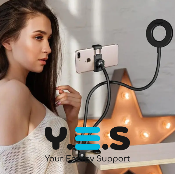 Настільна гнучка LED-лампа з тримачем телефона, кільцева USB, тепле/холодне світло