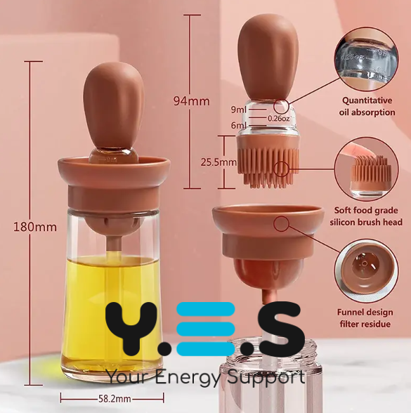 Кухонний диспенсер-олійниця з пензликом: скляна пляшка-дозатор для олії/оцту/соусу, 180 мл