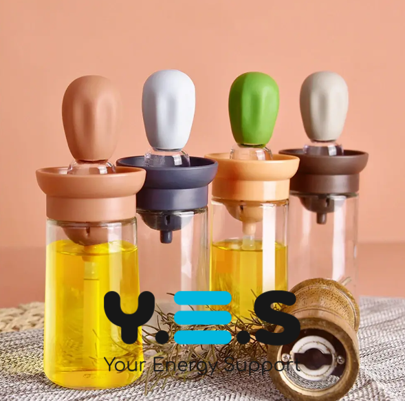 Кухонний диспенсер-олійниця з пензликом: скляна пляшка-дозатор для олії/оцту/соусу, 180 мл