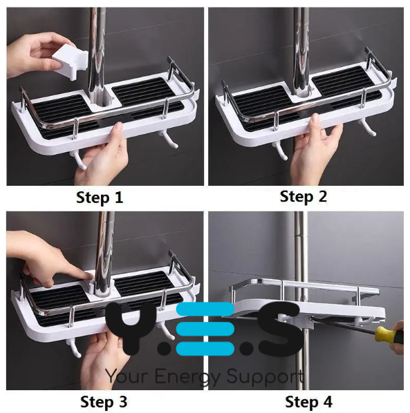 Регульована стійка-органайзер для душу Shower Rack: полиця, тримач шланга та гачки