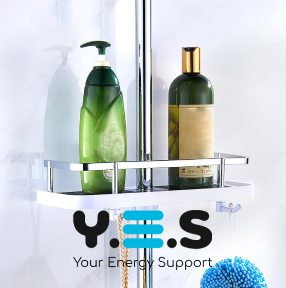 Регульована стійка-органайзер для душу Shower Rack: полиця, тримач шланга та гачки