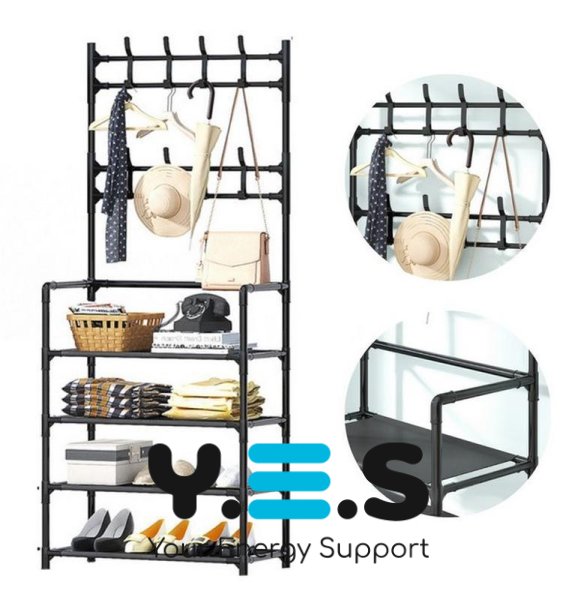 Підлогова стійка-вішалка для одягу з полицями для взуття, збірна (New Simple)