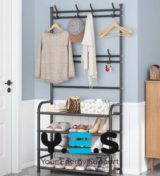 Підлогова стійка-вішалка для одягу з полицями для взуття, збірна (New Simple)