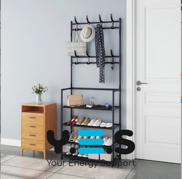 Підлогова стійка-вішалка для одягу з полицями для взуття, збірна (New Simple)