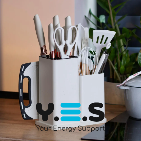 Кухонний набір ножів та інструментів Kitchenware Set 20 предметів з підставкою і дошкою