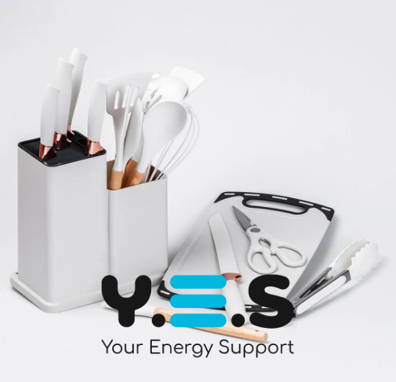 Кухонний набір ножів та інструментів Kitchenware Set 20 предметів з підставкою і дошкою