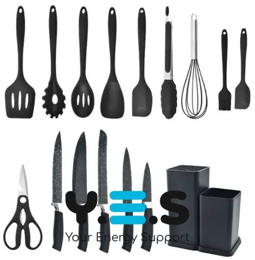 Кухонний набір ножів та інструментів Kitchenware Set 20 предметів з підставкою і дошкою