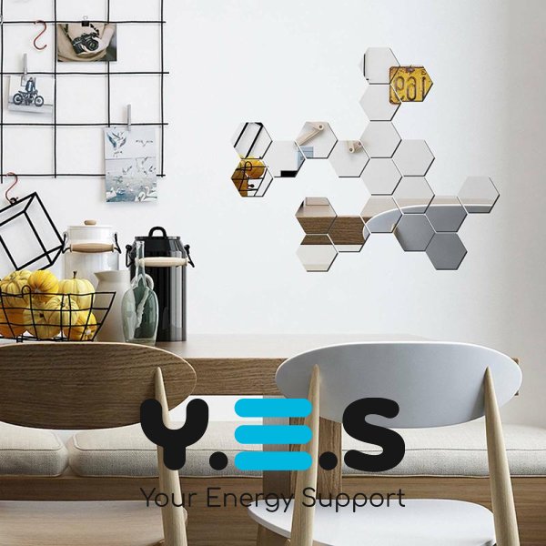 Дзеркальні акрилові наклейки «Соти» 12,5 см — настінний декор для інтер’єру, набір 12 шт.