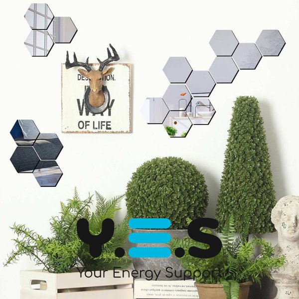 Дзеркальні акрилові наклейки «Соти» 12,5 см — настінний декор для інтер’єру, набір 12 шт.