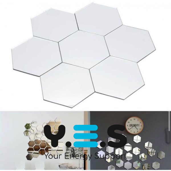 Дзеркальні акрилові наклейки «Соти» 12,5 см — настінний декор для інтер’єру, набір 12 шт.