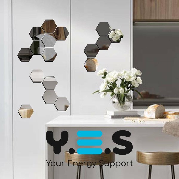 Дзеркальні акрилові наклейки «Соти» 12,5 см — настінний декор для інтер’єру, набір 12 шт.