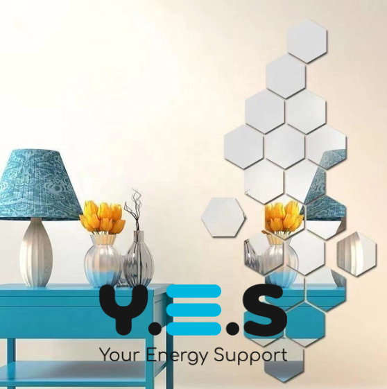 Дзеркальні акрилові наклейки «Соти» 12,5 см — настінний декор для інтер’єру, набір 12 шт.