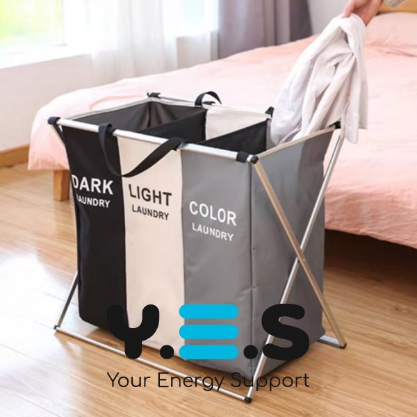 Кошик для сортування білизни на 3 секції з ручками, 150 л