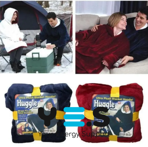 Двостороння худі-ковдра Huggle Hoodie Blanket з капюшоном, синя