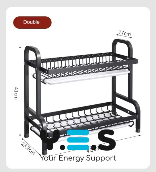 Двоярусна настільна металева сушарка для посуду LY-620 зі стійкою для зберігання