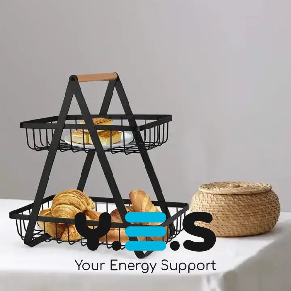 Настільна двоярусна фруктівниця Double Fruit Basket, розбірний металевий кошик з дерев’яною ручкою